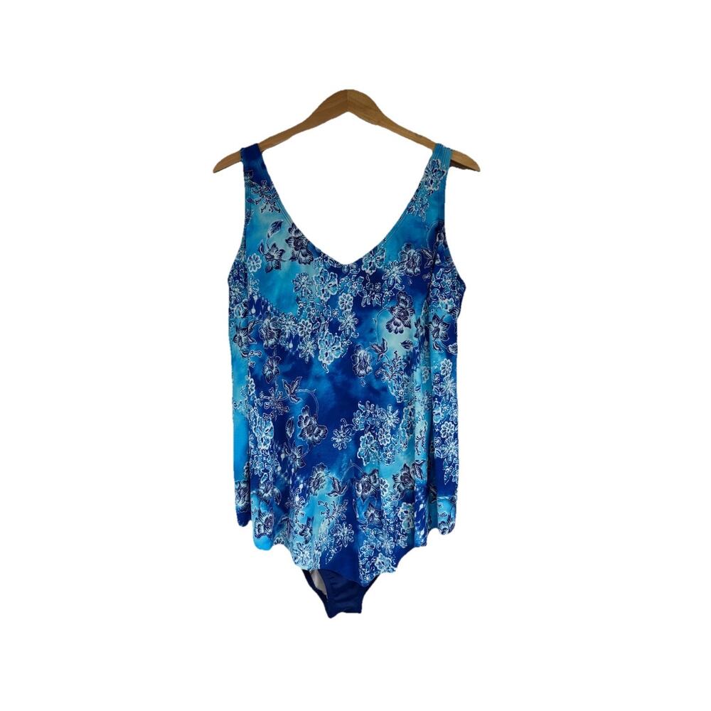 Bal Harbour One Piece Swimsuit Blue Floral Womens Plus Size 18W
